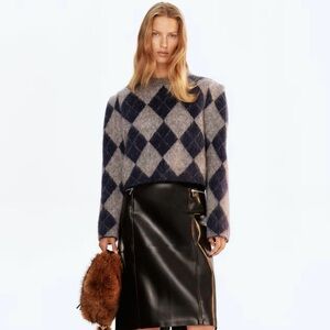 NWT H&M A/W 2025 Argyle Mohair-Blend‎ Sweater (Dark Blue/argyle )1310338001 Sz L